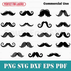 Paquete SVG de bigotes simples svg png dxf eps pdf / archivo de corte gráfico vectorial clip art láser / descarga digital instantánea para uso comercial