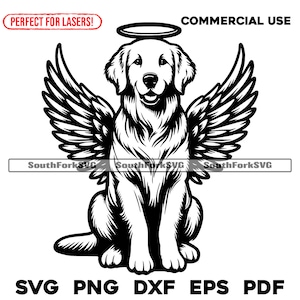 ゴールデン レトリバーの天使の羽と光輪 | svg png dxf eps pdf | ベクター グラフィック カット ファイル レーザー クリップ アート | インスタント デジタル ダウンロード 商用利用