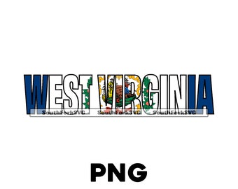 Diseño del nombre de la bandera del estado de Virginia Occidental / SOLO PNG / diseño gráfico, impresión por sublimación de tinta / descarga digital instantánea para uso comercial