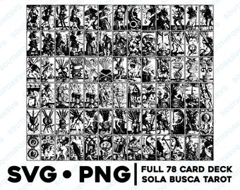 Full 78 Set Sola Busca Ancient Italian Tarot Card Deck SVG PNG Bundle Transparent Backgrounds Zodiac Astrology Divinatory Vector Graphic