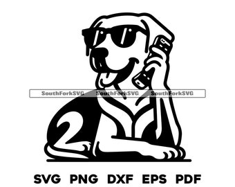 Labrador Retriever Talking on the Phone | svg png dxf eps pdf | vector graphic cut file laser clip art instant download commercial use