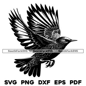 Vliegend spreeuwontwerp | svg png dxf eps pdf | vectorafbeelding snijbestand laserclipart | direct digitaal downloaden voor commercieel gebruik
