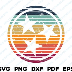 Verontruste retro zonsondergang Tennessee Tri-Star svg png dxf eps pdf | vector grafisch ontwerp digitaal bestand VS 50 staatsvlaggen VS Amerika