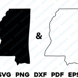 Simple Mississippi State Silhouette & Outline Shapes svg png dxf pdf eps vector graphic design cut engraving laser file image  map America