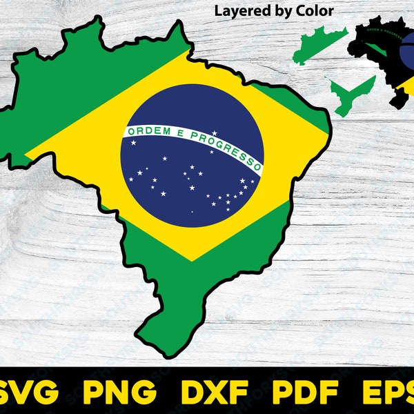 Brazil Country Map Shape with Flag 2 | svg png dxf eps pdf | vector graphic design cut print dye sub digital files