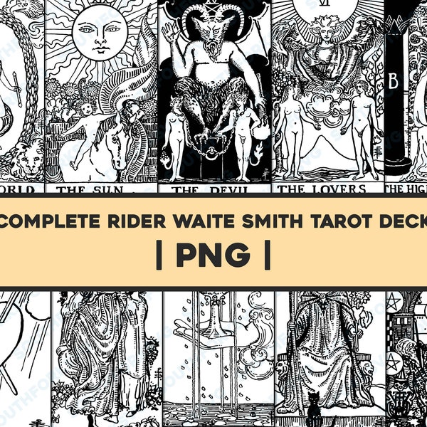 Full PNG Set 78 Rider Waite Smith Tarot Card Deck Bundle Transparent Background |  Zodiac Astrology Divinatory Graphic Image Vector Clip Art