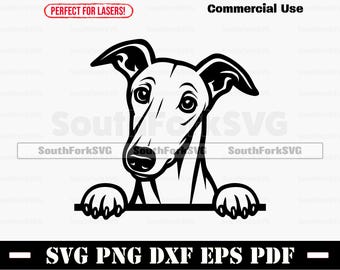Podglądający Greyhound Dog svg png dxf eps pdf | grafika wektorowa plik cięty laserowo clipart natychmiastowe pobieranie cyfrowe wykorzystanie komercyjne