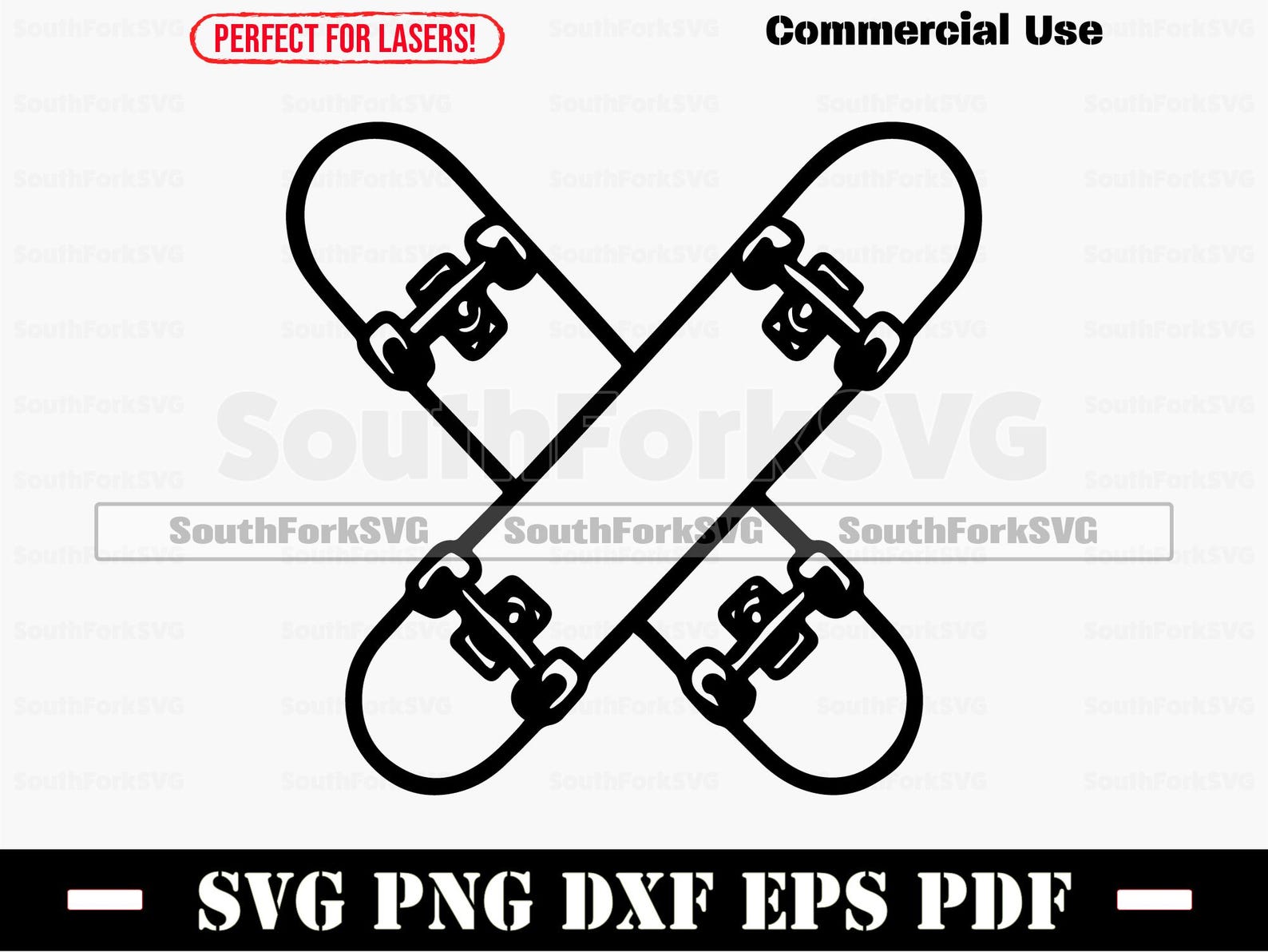 Crossed Skateboards Svg Png Dxf Pdf Eps | Cut Print Laser Digital File ...