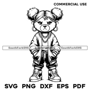 Gangster Teddy Bear Girl | svg png dxf eps pdf | laser cut print engrave dye sub vector graphic design | digital download commercial use