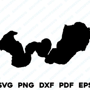 Lago St. Helen Michigan Mapa Forma Silueta svg png dxf pdf eps vector diseño gráfico corte grabado archivo láser imagen barco lago casa
