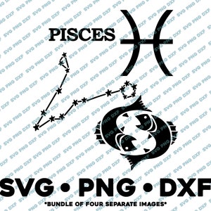 Pisces Sternzeichen Bundle SVG PNG DXF Schnittdatei für Silhouette Cameo Sternzeichen Horoskop Konstellation Tarot Astrologie Geburtstag Fisch Wasser