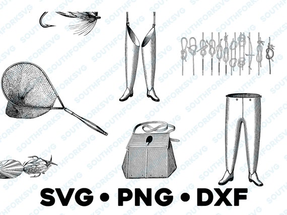 Vintage Fishing Gear Bundle SVG PNG DXF diseño gráfico vectorial