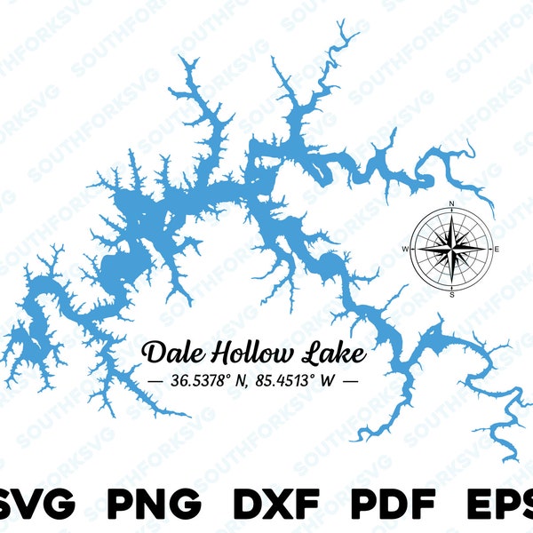 Dale Hollow Lake Tennessee Kentucky Map Shape Silhouette svg png dxf pdf eps vector graphic design cut engraving laser file boating house