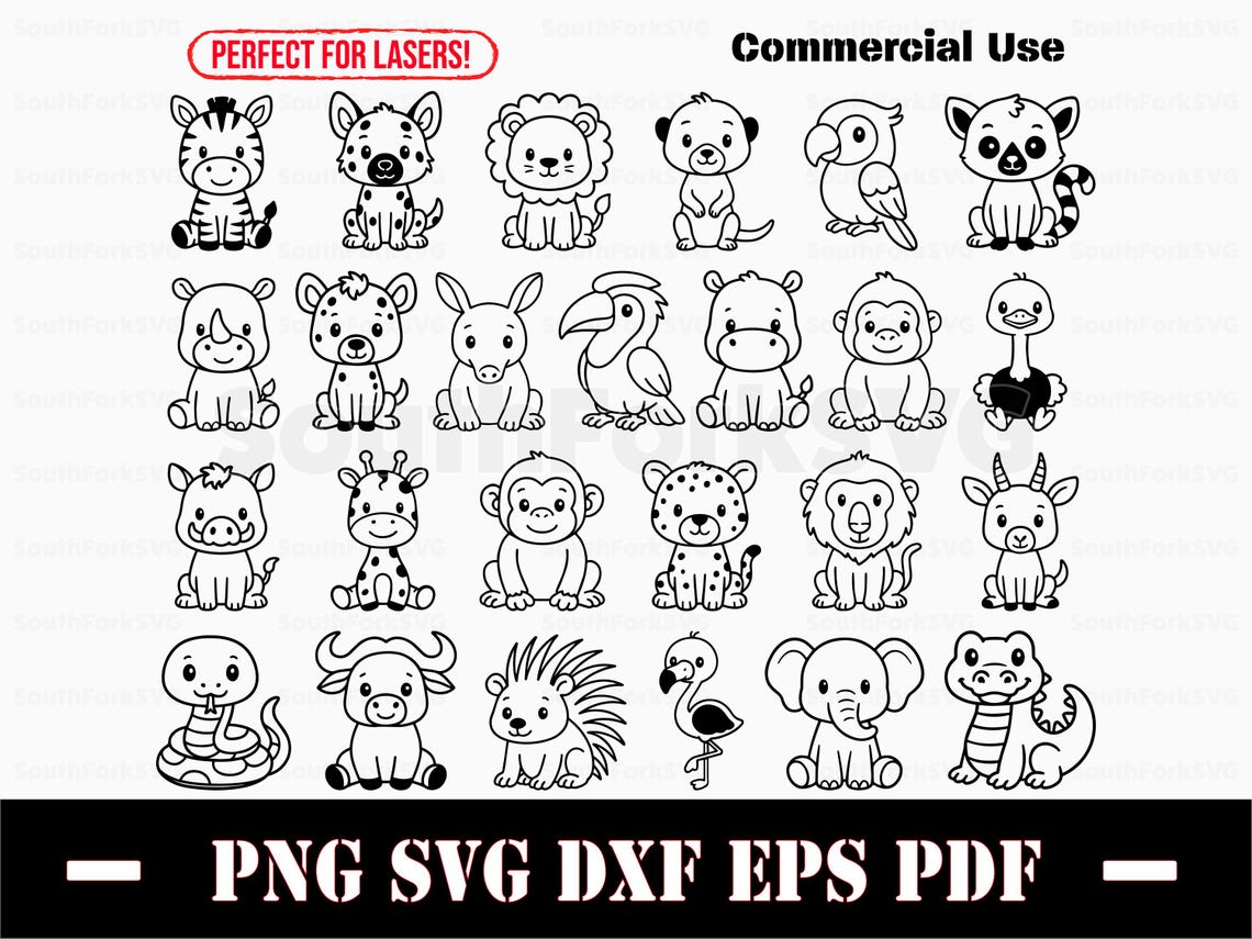 Cute Baby African Safari Animals Bundle Svg Png Dxf Eps Pdf | Vector ...