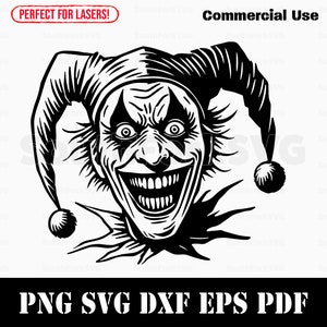 Joker Jester Clown svg png dxf eps pdf Archivos / Corte Impresión Láser Grabado CNC Tinte Sub Vinilo / Descarga Instantánea Uso Comercial