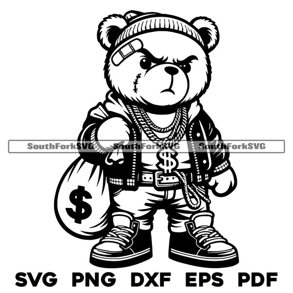 Gangster Teddy Bear | svg png dxf eps pdf | laser cut print engrave dye sub vector graphic design | digital download commercial use