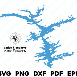 Lake Greeson Arkansas Mapa Forma Contorno Silueta svg png dxf pdf eps vector diseño gráfico corte grabado archivo láser imagen barco casa