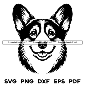 Corgi Dog Head Design / svg png dxf eps pdf / vector gráfico corte archivo láser clip art / descarga digital instantánea uso comercial