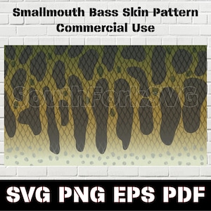 May include: A close-up of a smallmouth bass skin pattern, showing the intricate details of the scales and coloration. The pattern is a digital image, suitable for commercial use. The image is available in SVG, PNG, EPS, and PDF formats.