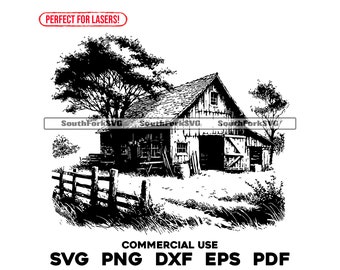 Laser Engrave File Barn Scene | svg png dxf eps pdf | transparent vector graphic design cut print dye sub commercial use