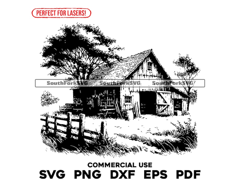 Laser Engrave File Barn Scene | Svg Png Dxf Eps Pdf | Transparent ...