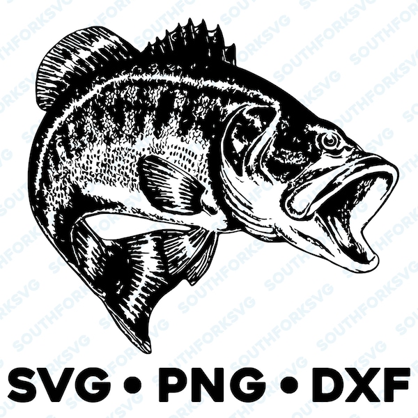 Largemouth Bass Jumping Fish SVG PNG DXF vector transparent  cameo silhouette cut file trout fishing outdoors animal