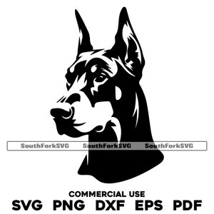 Dobermann Pinscher Dog Head Design / svg png dxf eps pdf / vector gráfico cortado archivo láser clip art / descarga digital instantánea uso comercial