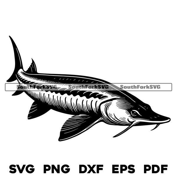 Sturgeon Fish Design svg png dxf eps pdf | laser engrave cut print files vector graphic clip art | instant digital download commercial use