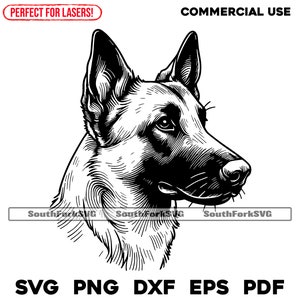 Belgischer Malinois Porträt svg png dxf eps pdf | Vektorgrafik Schnittdatei Laser Clip Art Sofortiger digitaler Download Kommerzielle Nutzung