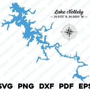 Lago Nottely Georgia mappa forma sagoma svg png dxf pdf eps disegno grafico vettoriale taglio incisione laser file immagine ing casa sul lago in barca