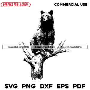 Zwarte beer in een boom lasergraveren bestanden svg png dxf eps pdf | vector grafisch ontwerp knippen print kleurstof sub cnc digitaal bestand commercieel gebruik