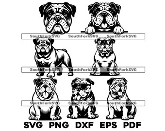 Bulldog Bundle Pack in svg png dxf eps pdf | vector graphic cut file laser clip art | instant download commercial use