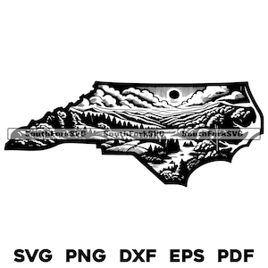 North Carolina Outline w Mountain Landscape Design | svg png dxf eps pdf | vector graphic cut file laser clip art | download commercial use