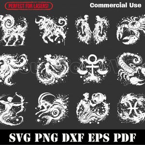 Complete White Ink Zodiac Signs Symbol Bundle svg png dxf pdf eps | vector graphic design cut print dye sub laser file commercial use