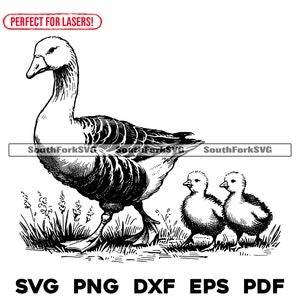 Gänsemutter und Küken Lasergravur-Dateien svg png dxf eps pdf | Grafik geschnitten Druck Dye Sub Laser Cnc Dateien Kommerzielle Nutzung