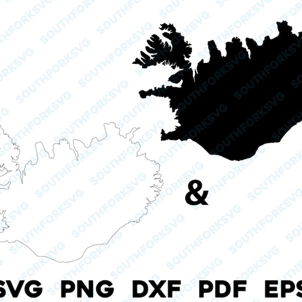 Iceland Country Silhouette & Outline Shapes svg png dxf pdf eps vector graphic design cut engrave laser file image map Europe