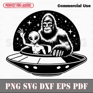 Nave espacial Alien & Bigfoot UFO svg png dxf pdf eps | design gráfico vetorial corte impressão corante sub laser gravar arquivos digitais uso comercial