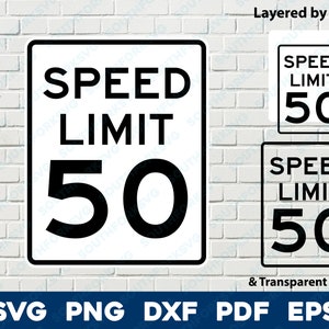 Snelheidslimiet 50 teken logo symbool svg png dxf eps pdf gelaagd op kleur gesneden bestand silhouet weg straat rijden auto vectorafbeelding verjaardag
