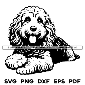 Cockapoo hond leggen gekruiste poten ontwerp svg png dxf eps pdf vectorafbeelding knippen bestand laser clip art | direct digitaal downloaden voor commercieel gebruik