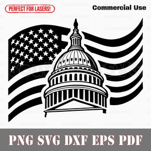 Capital Dome Washington D.C. Bandeira Americana svg png dxf eps pdf | design gráfico vetorial corte impressão corante sub cnc arquivo digital uso comercial