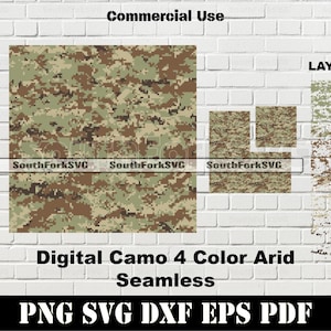 Modèle sans couture 4 couleurs camouflage numérique désert aride | svg png dxf eps pdf | Illustration vectorielle découpée colorant sub art téléchargement immédiat utilisation commerciale