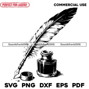 Lasergraveren van bestanden antieke veren pen en inkt svg png dxf eps pdf | vectorafbeelding knippen print dye sub laser cnc-bestanden commercieel gebruik