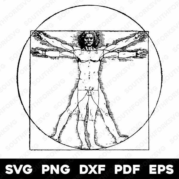 Hombre de Vitruvio 1 / svg png dxf eps pdf / diseño gráfico corte impresión tinte sub láser grabado archivos cnc / descarga digital instantánea uso comercial