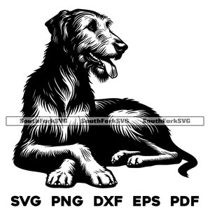 Ierse wolfshond hond leggen gekruiste poten svg png dxf eps pdf vectorafbeelding knippen bestand laser illustraties | direct digitaal downloaden voor commercieel gebruik