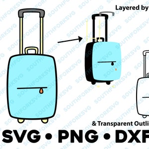 Bagages valise sac à roulettes SVG PNG DXF superposé par couleur fichier clip art vecteur graphique icône vacances voyage sac à main avion maquillage vêtements