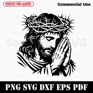 Jesus Praying Wearing Crown of Thorns svg png dxf eps pdf | vector graphic design cut print dye sub laser digital files