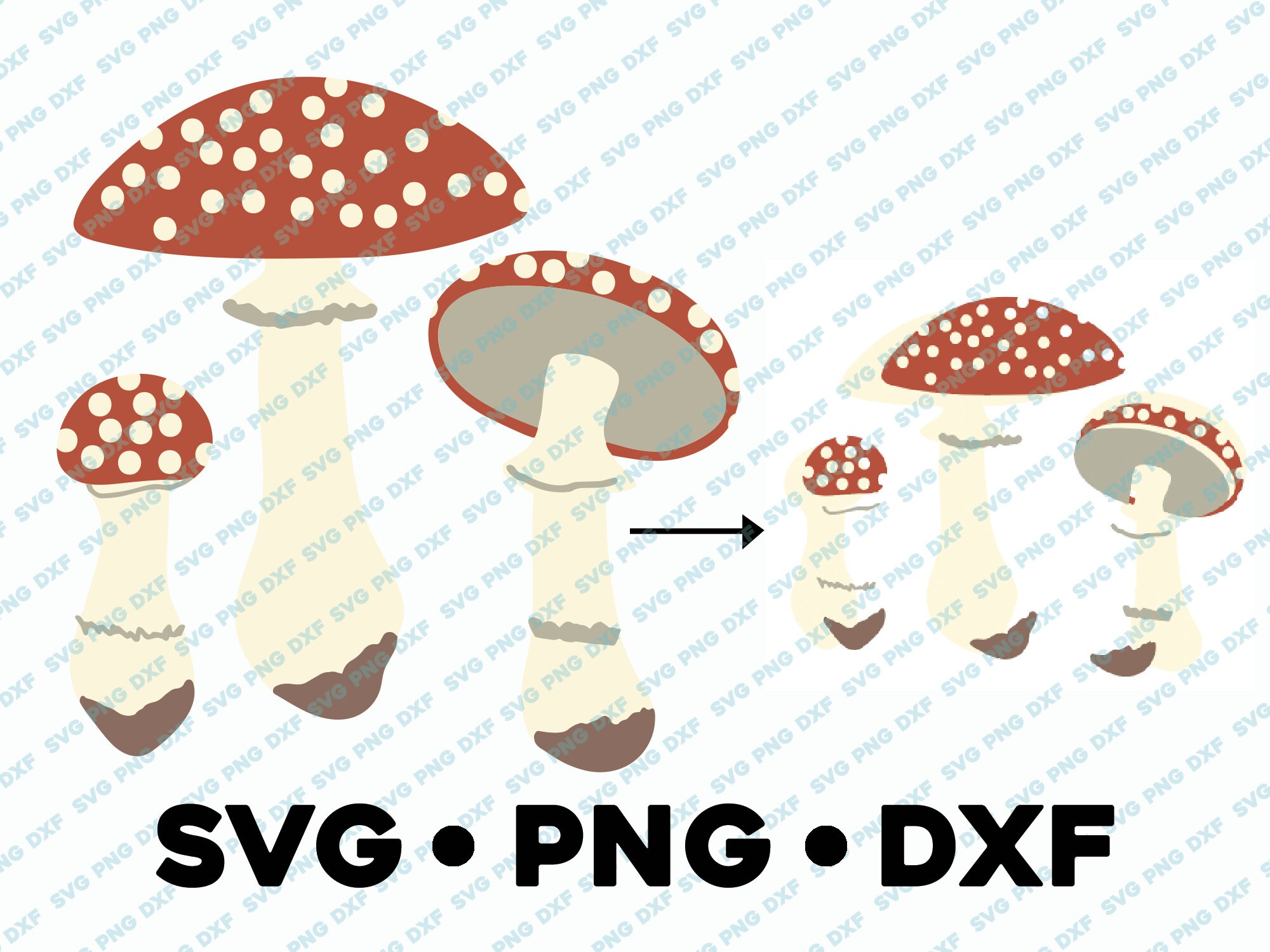 Red Cap Mushrooms SVG PNG DXF Layered By Color Cut File  Silhouette Cameo Fungi Botanical Shrooms Design Foraging Nature Illustration