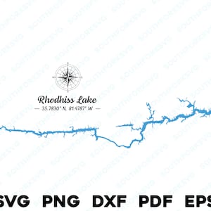 Rhodhiss Lake Carolina del Norte Mapa Forma Silueta svg png dxf pdf eps vector diseño gráfico corte grabado archivo láser imagen barco lago casa