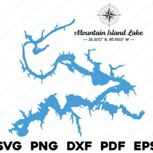 Mountain Island Lake Carolina del Norte Mapa Forma Silueta svg png dxf pdf eps vector diseño gráfico corte grabado archivo láser imagen barco lago