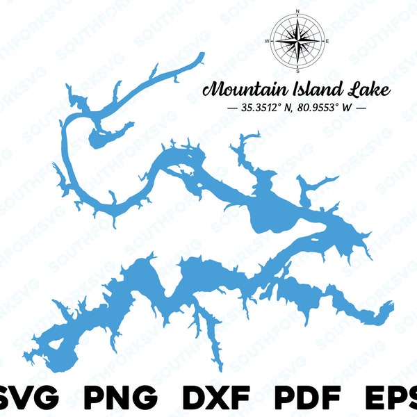 Mountain Island Lake North Carolina Map Shape Silhouette svg png dxf pdf eps vector graphic design cut engraving laser file image boat lake